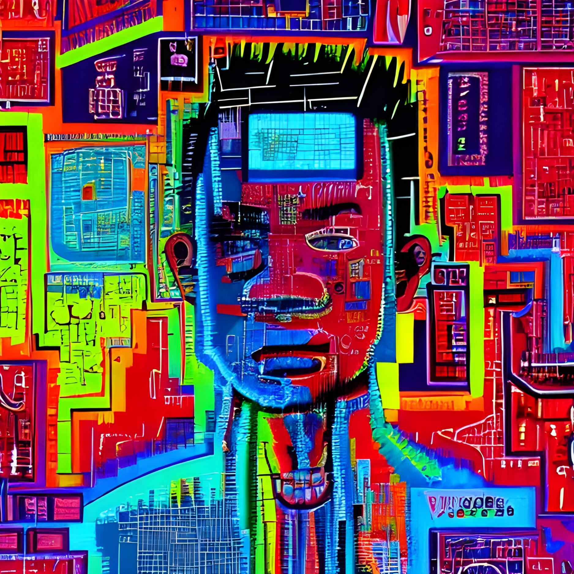 Sparky Punk No. 105 – Keshawn. Fine Art Print. SN Punks Collection. Kinetic Digital Portrait, Avant-Garde Character, Movement and Color Study, First-Generation AI Art.