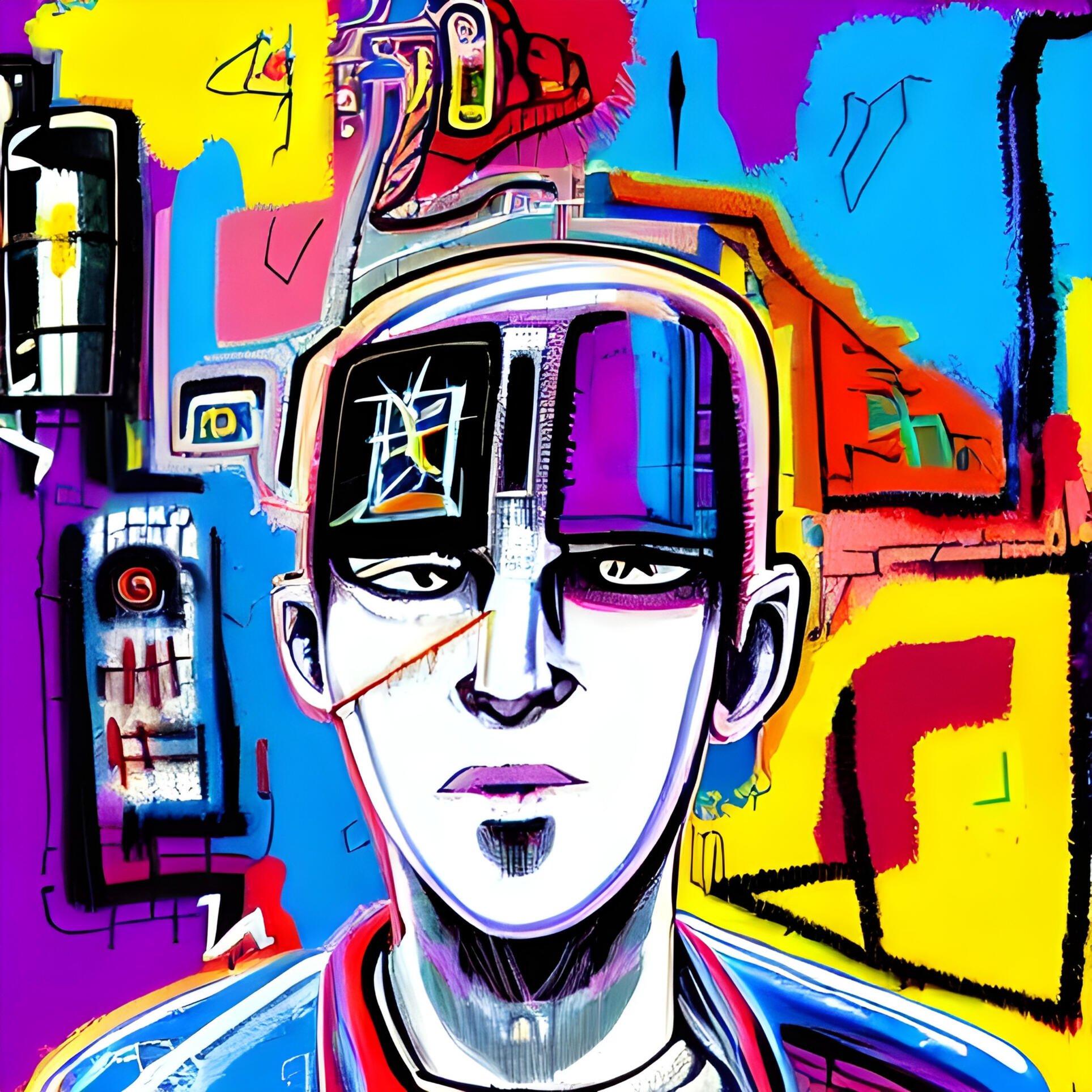 Sparky Punk No. 125 -- Joseph. Fine Art Print. SN Punks Collection. Kinetic Digital Portrait, Avant-Garde Character, Movement and Color Study, First-Generation AI Art.